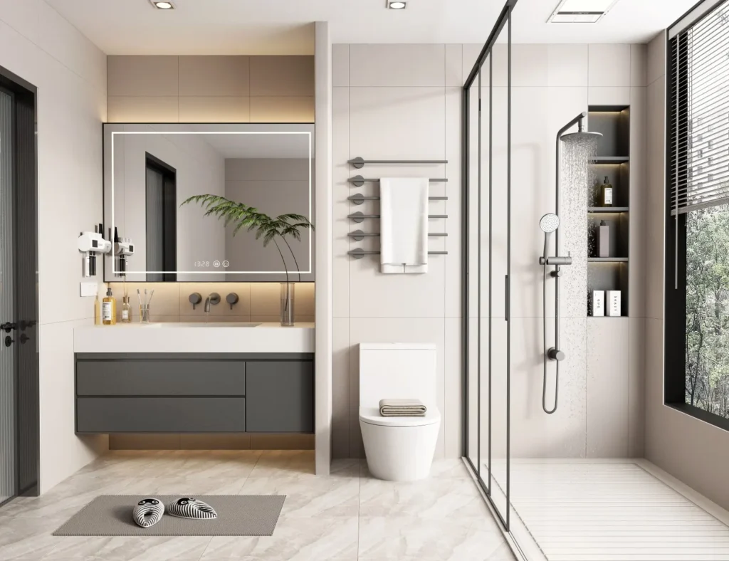 Wall-mounted aluminum bathroom vanity with space-saving contemporary design