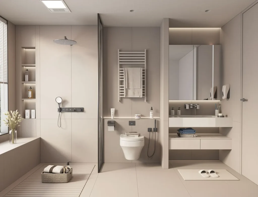 Modern floating aluminum bathroom vanity with minimalist wall-mounted design