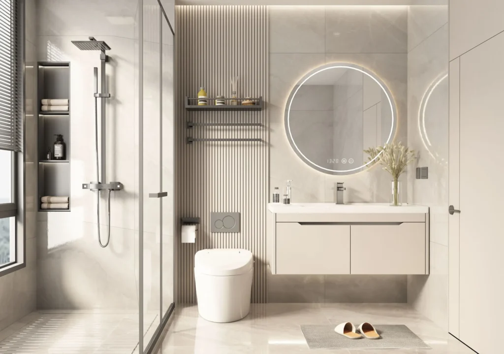 Custom floating aluminum bathroom vanity with waterproof cabinet design