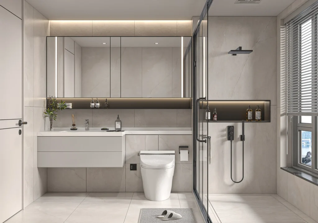 Custom aluminum bathroom vanity with waterproof construction and modern minimalist design