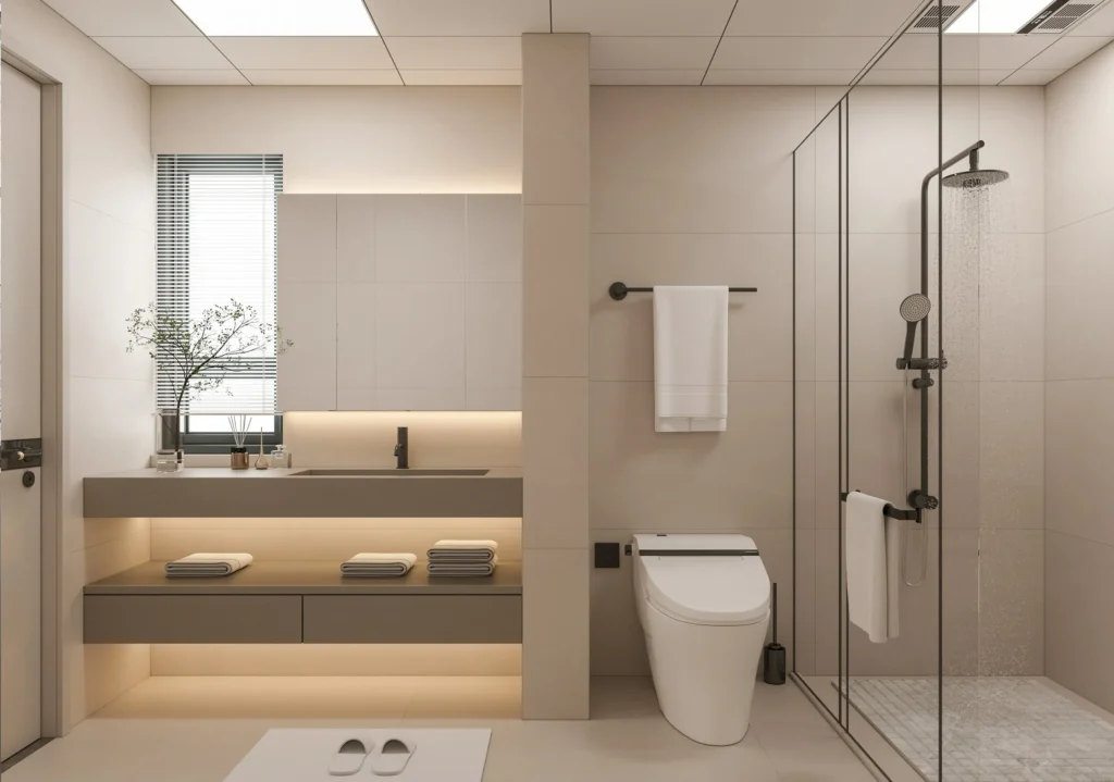Waterproof aluminum bathroom vanity installed in a luxury apartment project