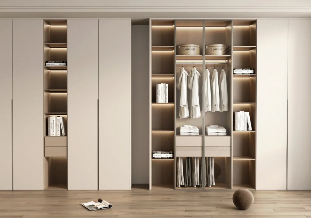 Modern aluminum wardrobe solution for luxury apartment interiors