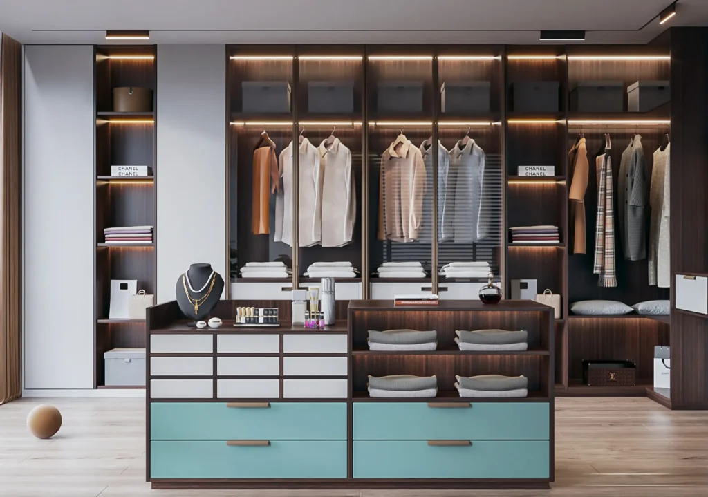 Aluminum wardrobe installation for contemporary residential interiors