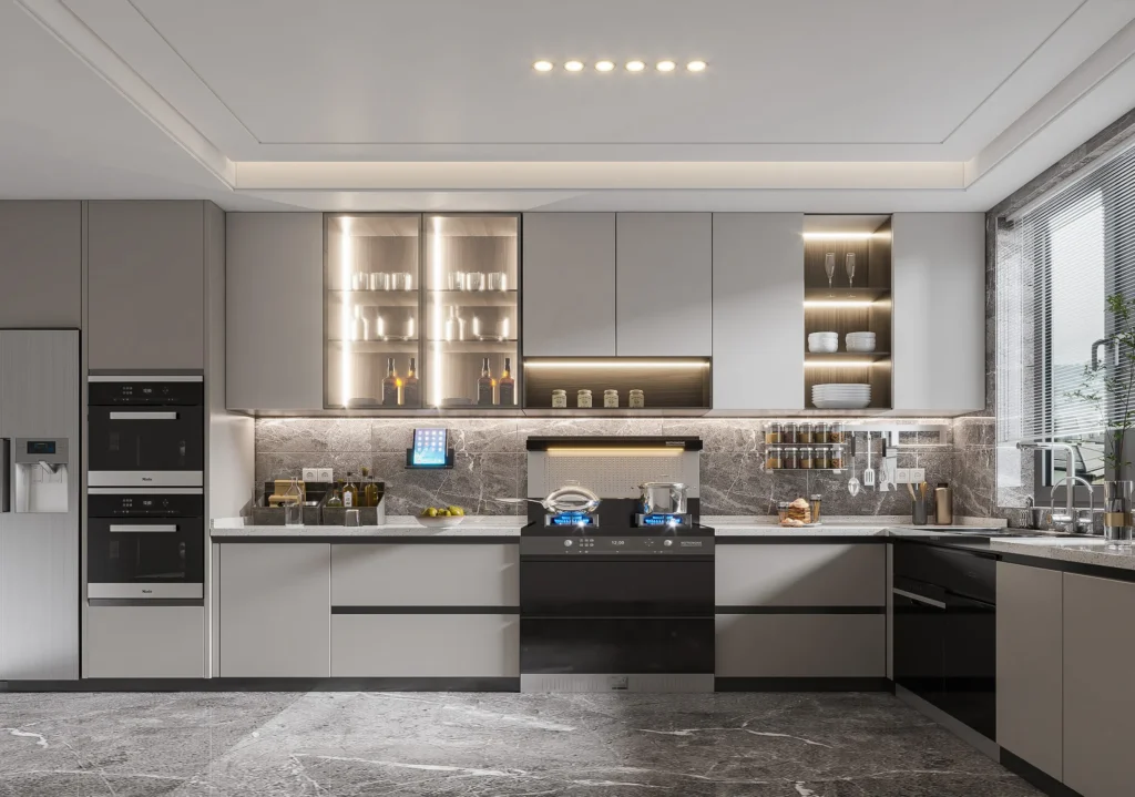 Modern aluminum kitchen cabinet solutions for apartment interiors