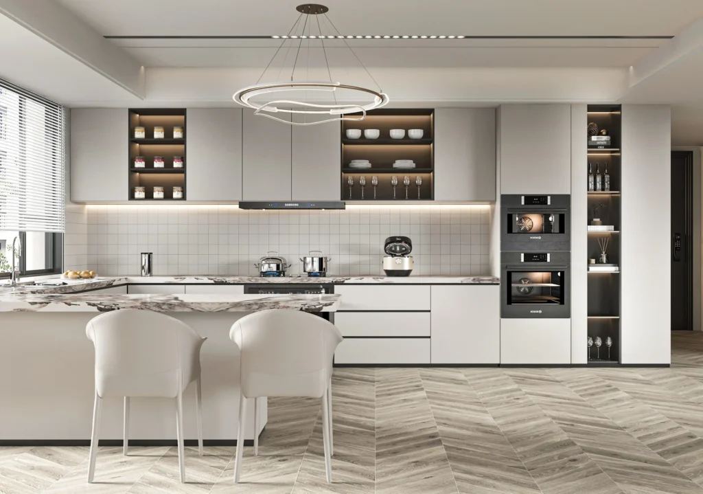 Modern aluminum kitchen cabinet installation for luxury home interiors