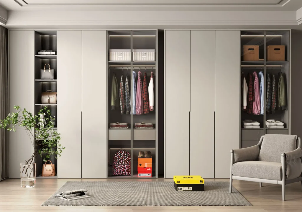 Modern minimalist aluminum wardrobe with clean lines and elegant finishes