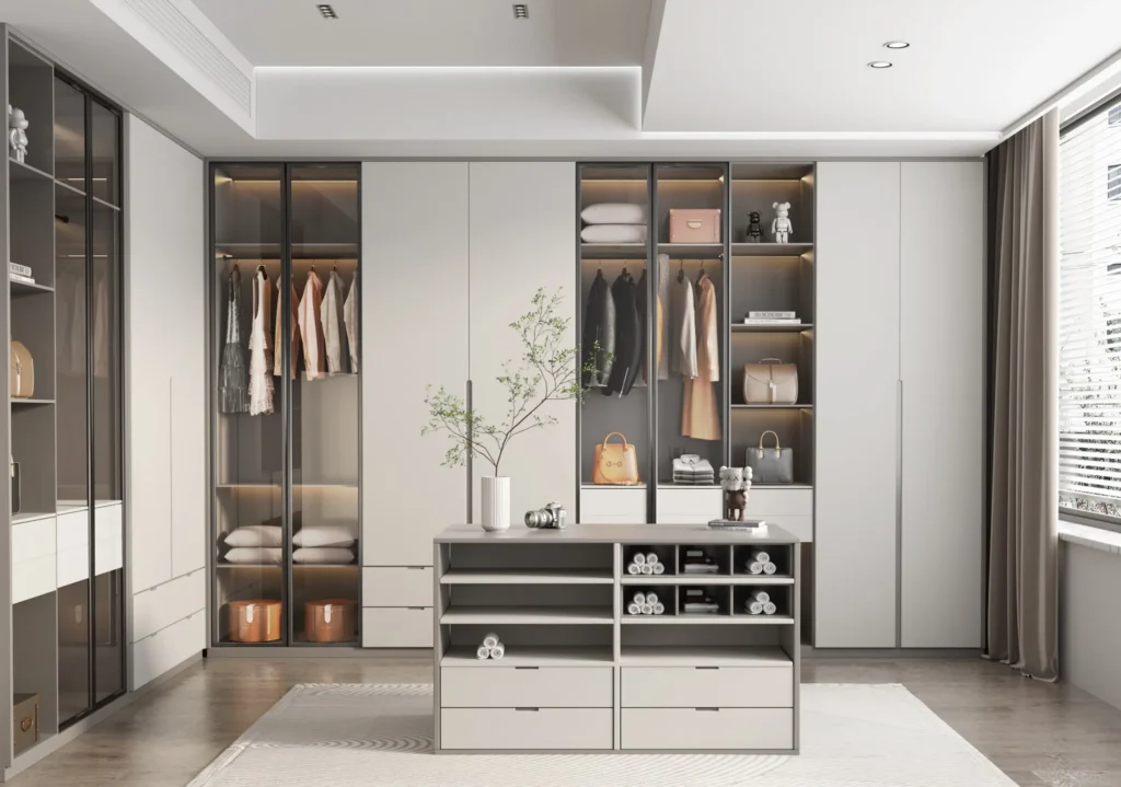 Custom aluminum wardrobes for luxury villa interior projects