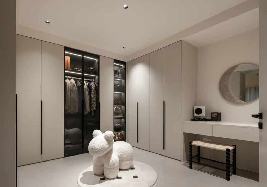Custom aluminum wardrobe with modern storage solutions for residential interiors