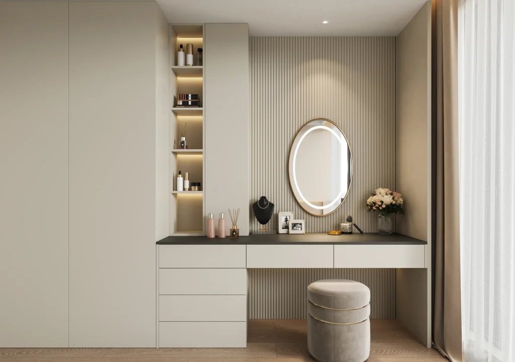 Walk-in aluminum wardrobe project with customized storage design